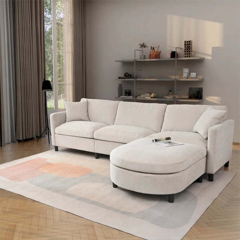 Canapé élégant 3 places en mousse avec coussins décoratifs et pouf pour salon