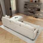 Canapé élégant 3 places en mousse avec coussins décoratifs et pouf pour salon
