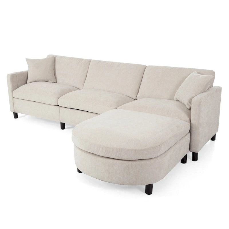 Canapé élégant 3 places en mousse avec coussins décoratifs et pouf pour salon