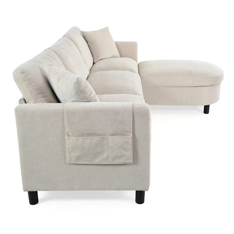 Canapé élégant 3 places en mousse avec coussins décoratifs et pouf pour salon