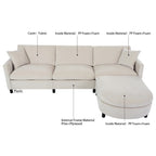 Canapé élégant 3 places en mousse avec coussins décoratifs et pouf pour salon