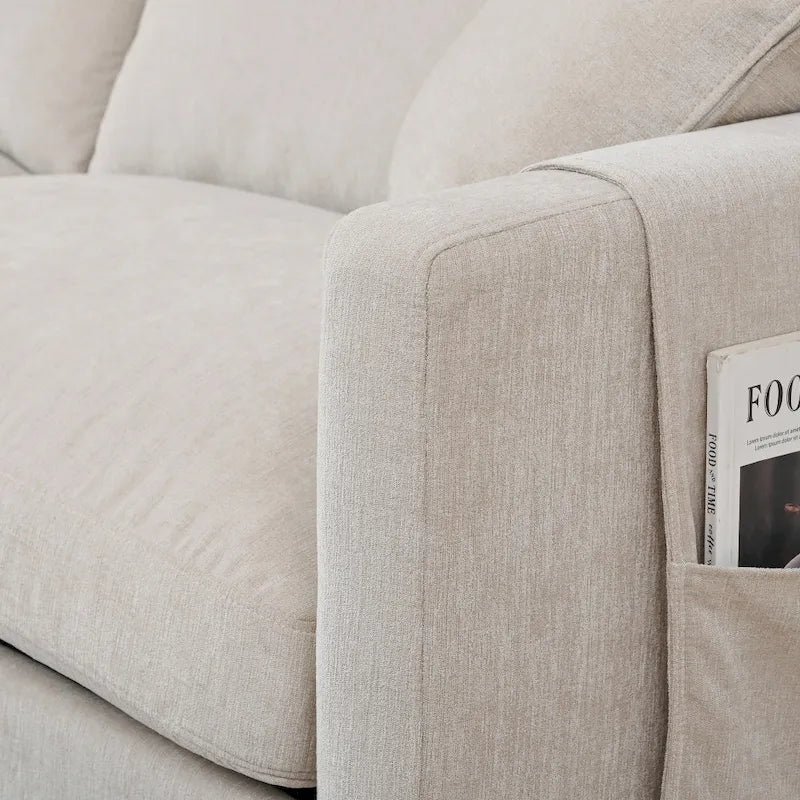 Canapé élégant 3 places en mousse avec coussins décoratifs et pouf pour salon