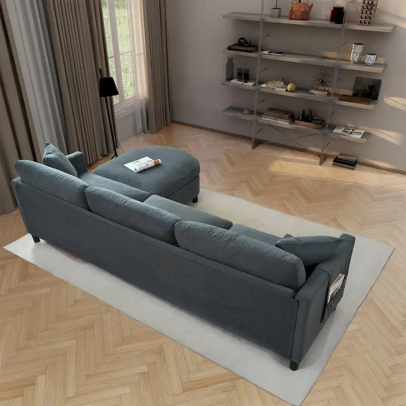Canapé élégant 3 places en mousse avec coussins décoratifs et pouf pour salon
