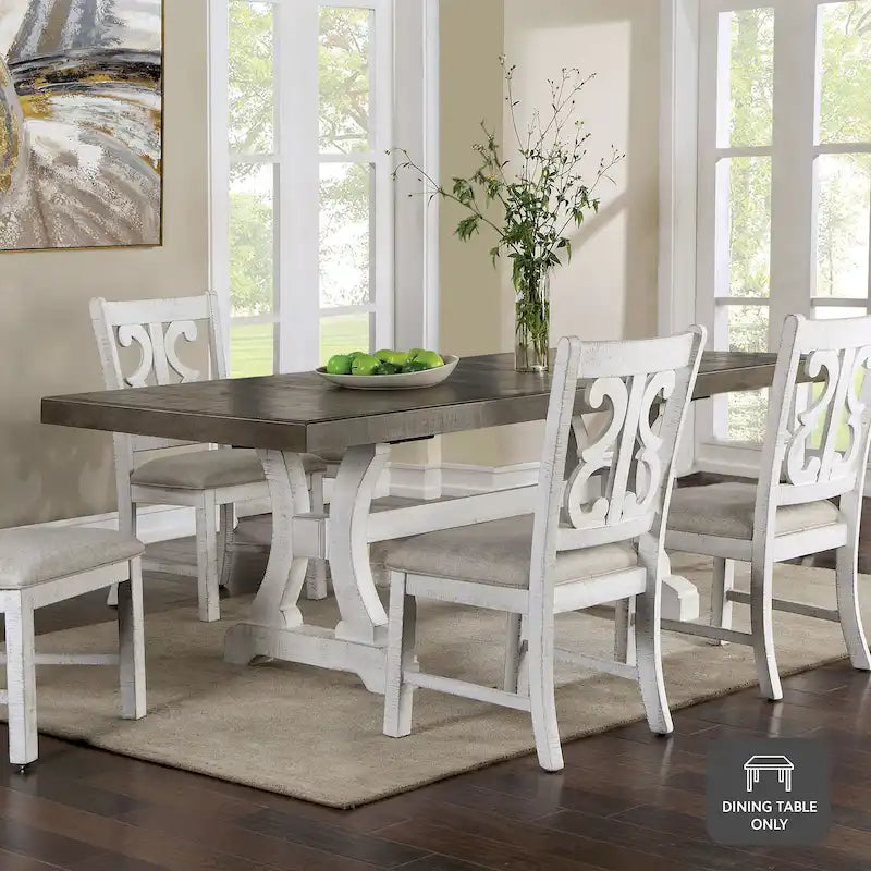 Table de salle à manger extensible en bois blanc Sylmer de 86 pouces de Furniture of America