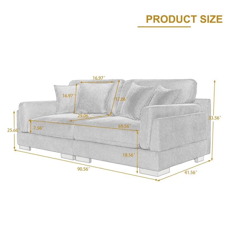 Canapé deux places 90 cm, moderne et confortable, en velours côtelé