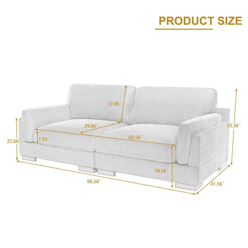 Canapé deux places 90 cm, moderne et confortable, en velours côtelé