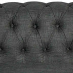 Canapé Chesterfield deux places Morden Fort en lin, capitonné, clouté et pieds en bois massif pour salon
