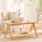Table d'appoint en bambou avec plateau en verre et porte-revues