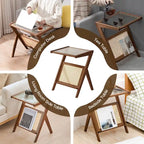 Table d'appoint en bambou avec plateau en verre et porte-revues
