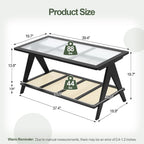 Table d'appoint en bambou avec plateau en verre et porte-revues