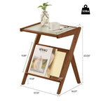 Table d'appoint en bambou avec plateau en verre et porte-revues