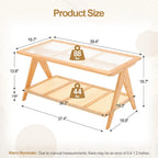 Table d'appoint en bambou avec plateau en verre et porte-revues