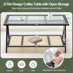 Table d'appoint en bambou avec plateau en verre et porte-revues