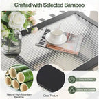 Table d'appoint en bambou avec plateau en verre et porte-revues
