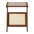 Table d'appoint en bambou avec plateau en verre et porte-revues