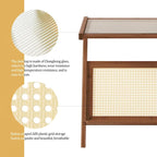 Table d'appoint en bambou avec plateau en verre et porte-revues