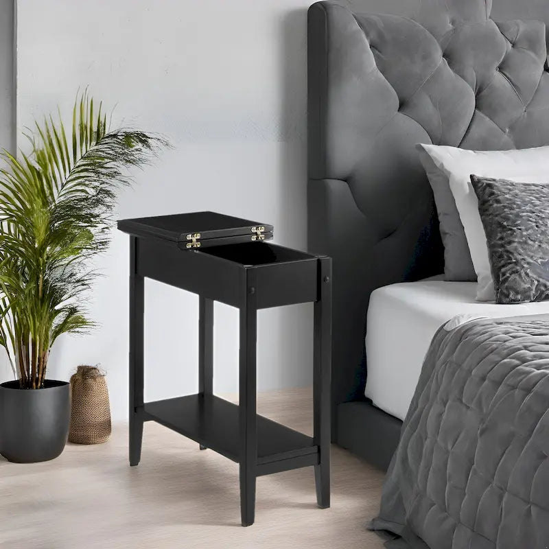 Table d'appoint en bois à plateau rabattable avec grand espace de rangement, design compact et étagère pratique