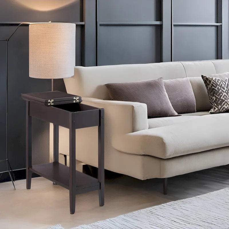 Table d'appoint en bois à plateau rabattable avec grand espace de rangement, design compact et étagère pratique