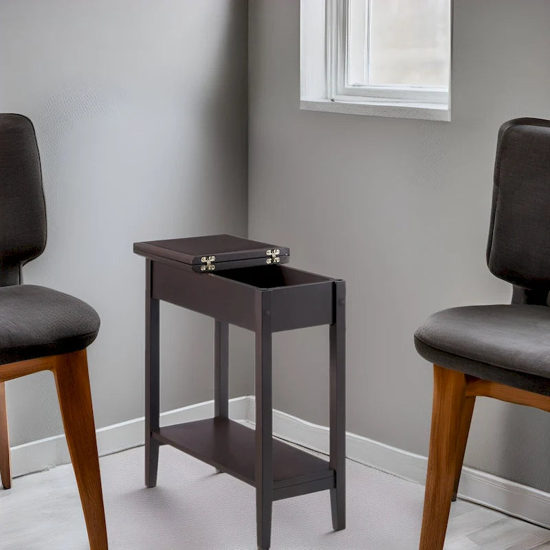 Table d'appoint en bois à plateau rabattable avec grand espace de rangement, design compact et étagère pratique