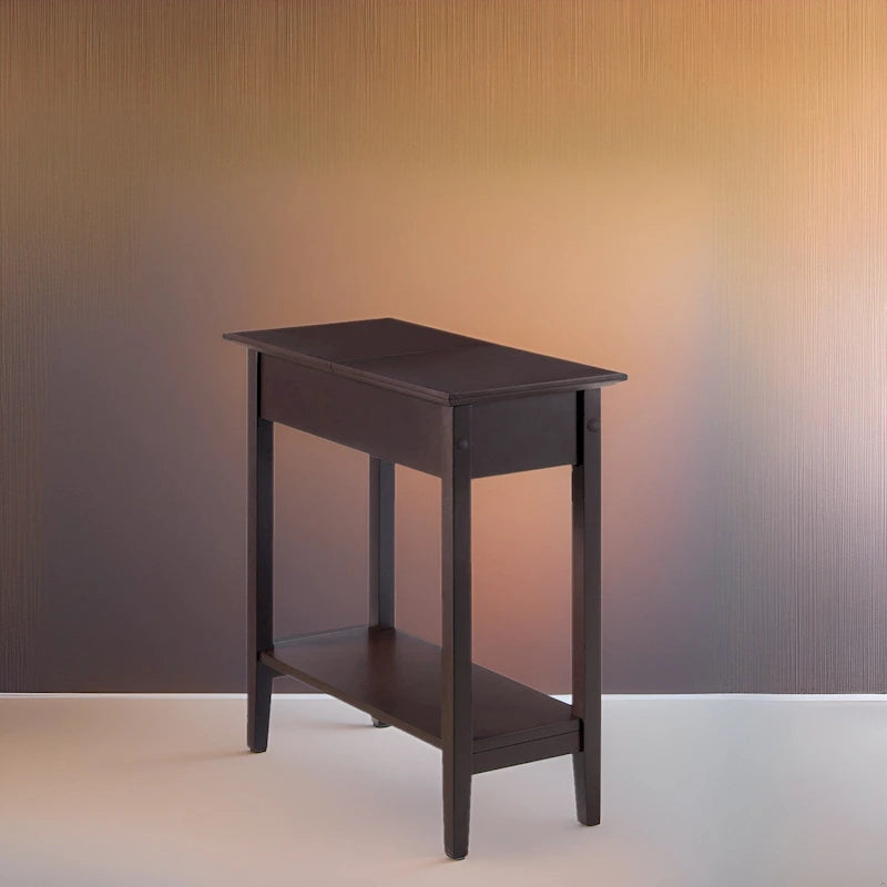 Table d'appoint en bois à plateau rabattable avec grand espace de rangement, design compact et étagère pratique