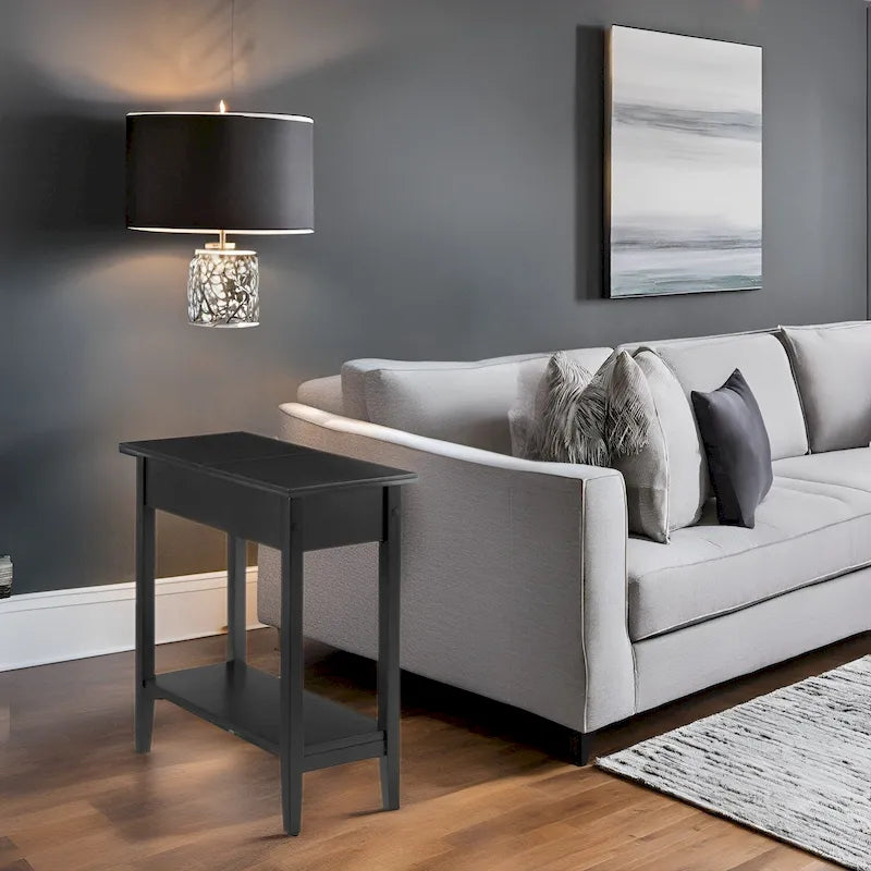 Table d'appoint en bois à plateau rabattable avec grand espace de rangement, design compact et étagère pratique