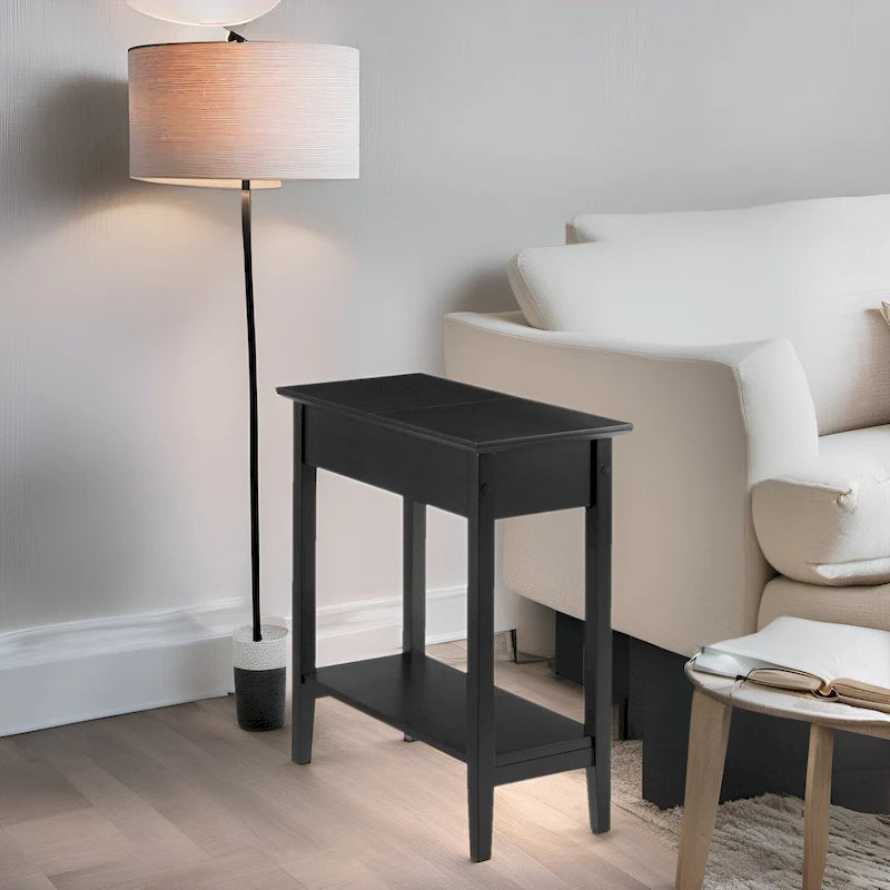 Table d'appoint en bois à plateau rabattable avec grand espace de rangement, design compact et étagère pratique