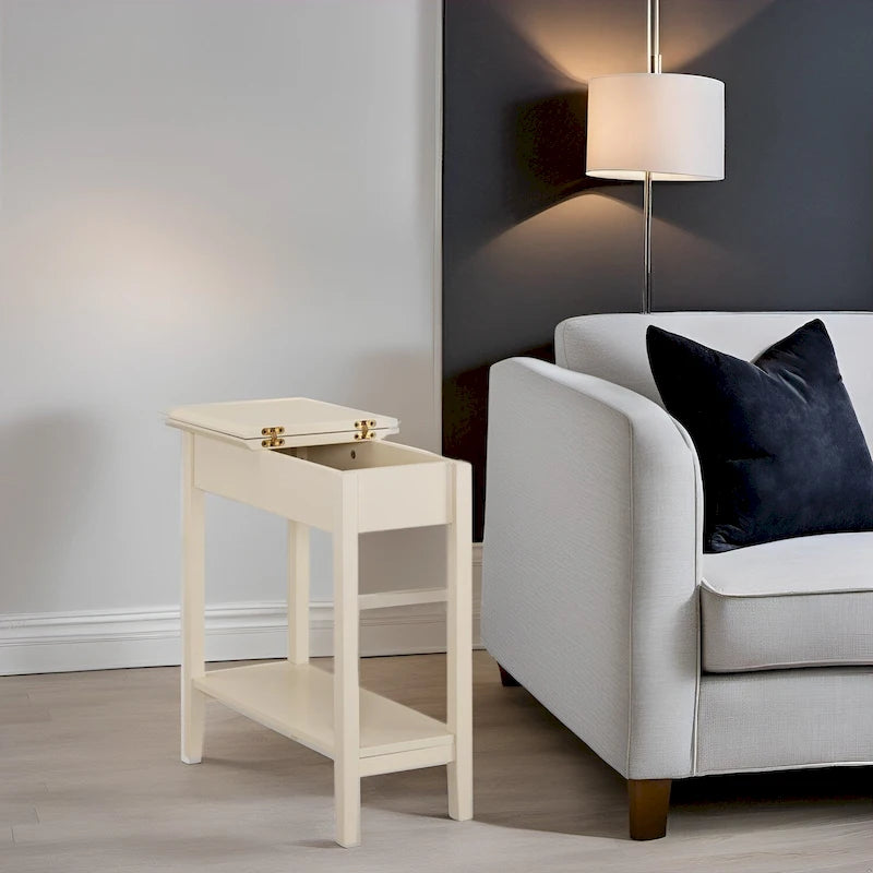 Table d'appoint en bois à plateau rabattable avec grand espace de rangement, design compact et étagère pratique