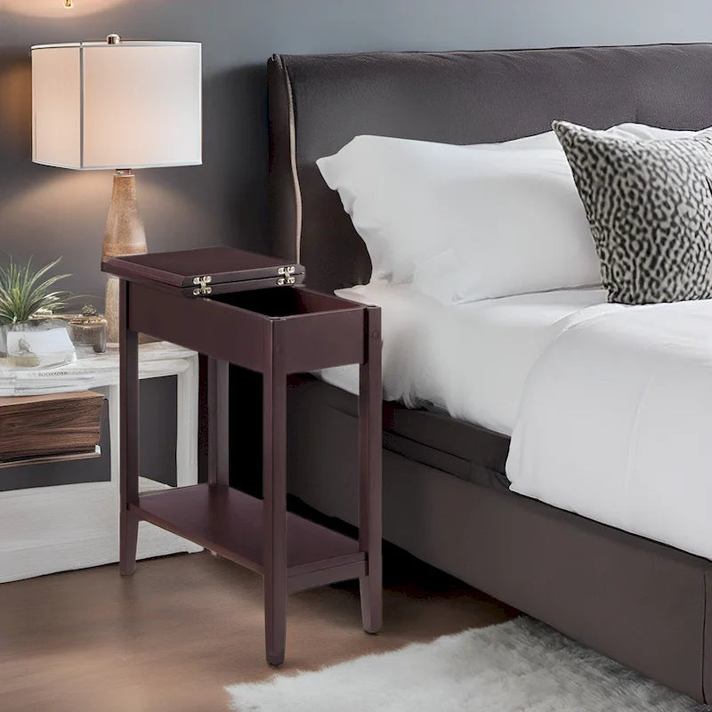 Table d'appoint en bois à plateau rabattable avec grand espace de rangement, design compact et étagère pratique