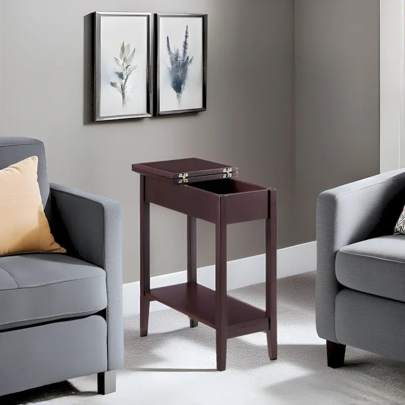 Table d'appoint en bois à plateau rabattable avec grand espace de rangement, design compact et étagère pratique