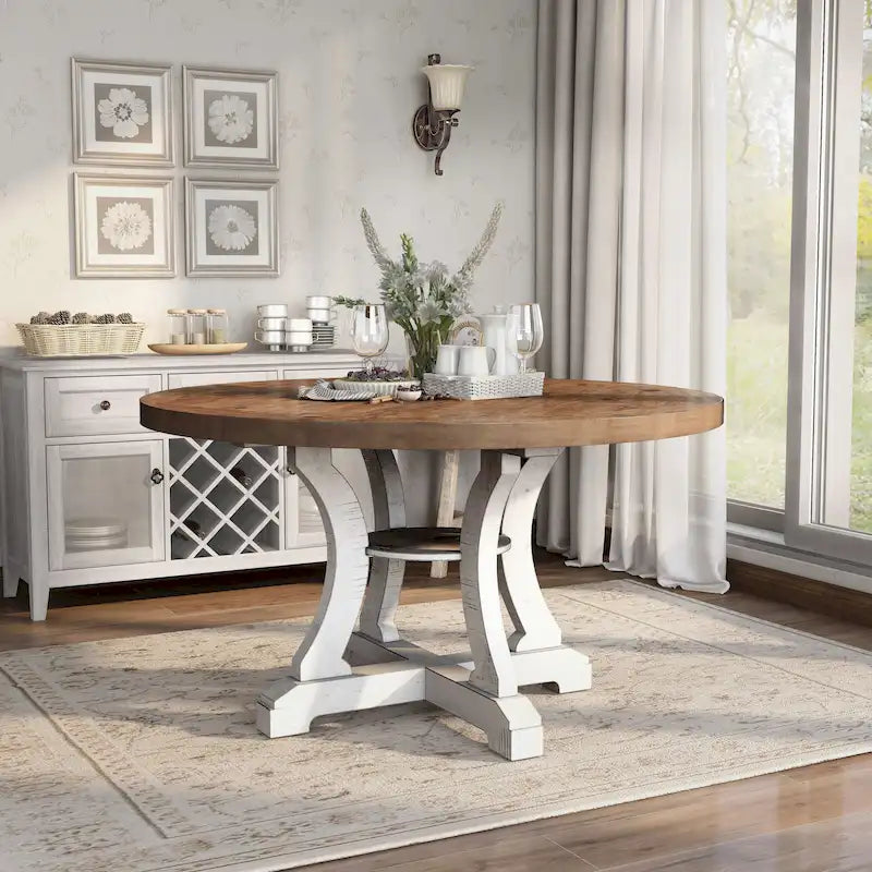 Table de salle à manger ronde en bois Sylmer Farmhouse de 54 pouces de Furniture of America