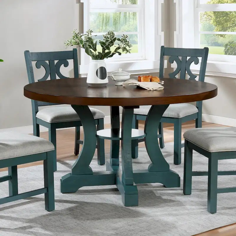Table de salle à manger ronde en bois Sylmer Farmhouse de 54 pouces de Furniture of America