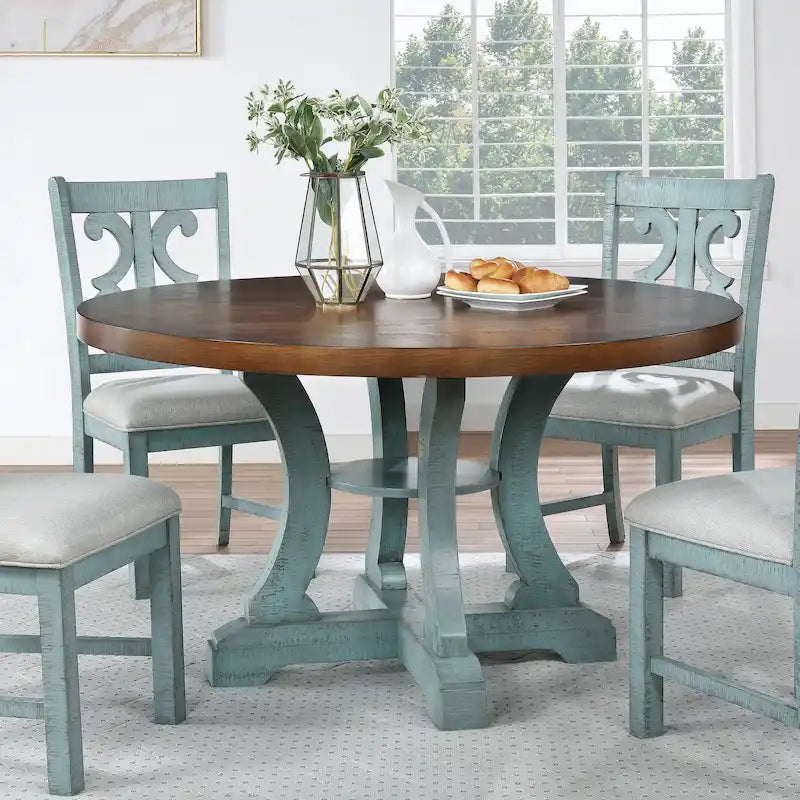 Table de salle à manger ronde en bois Sylmer Farmhouse de 54 pouces de Furniture of America