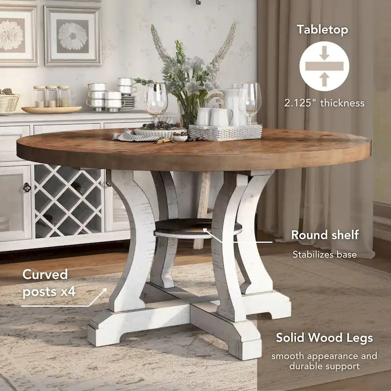 Table de salle à manger ronde en bois Sylmer Farmhouse de 54 pouces de Furniture of America