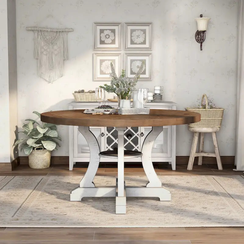 Table de salle à manger ronde en bois Sylmer Farmhouse de 54 pouces de Furniture of America