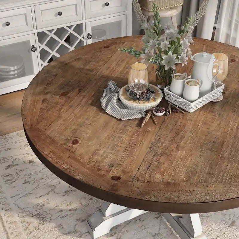 Table de salle à manger ronde en bois Sylmer Farmhouse de 54 pouces de Furniture of America