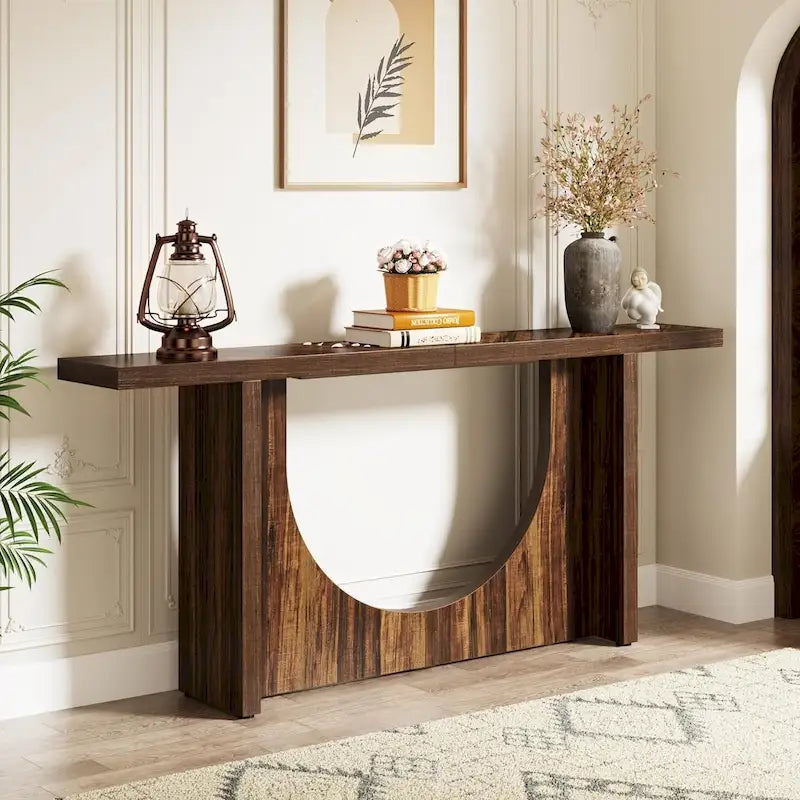 Console extra longue de style campagnard, table d'entrée vintage, table d'appoint en bois pour couloir