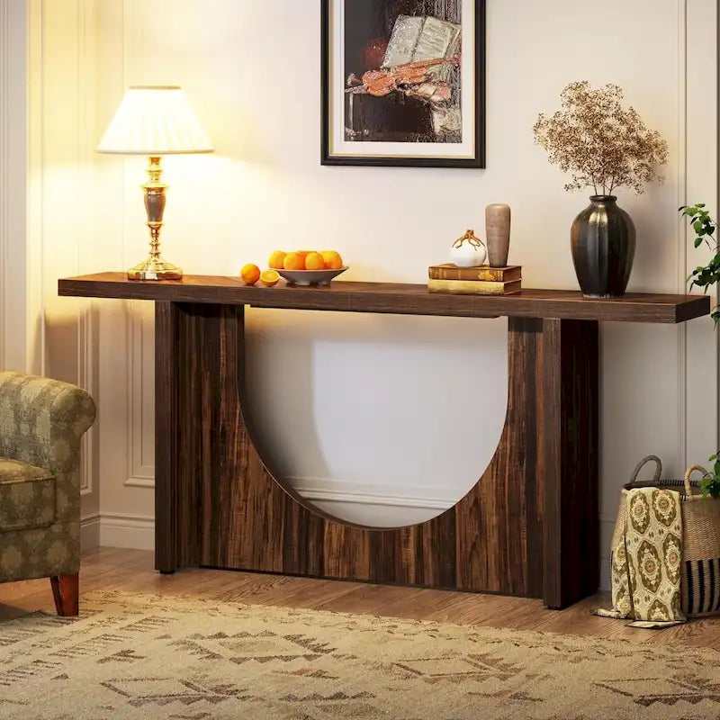 Console extra longue de style campagnard, table d'entrée vintage, table d'appoint en bois pour couloir