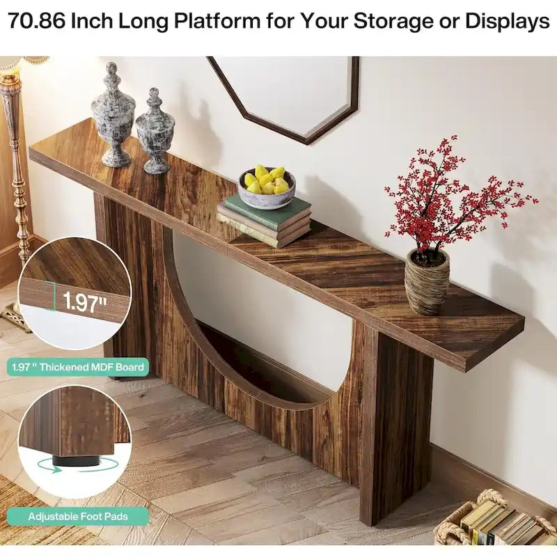 Console extra longue de style campagnard, table d'entrée vintage, table d'appoint en bois pour couloir