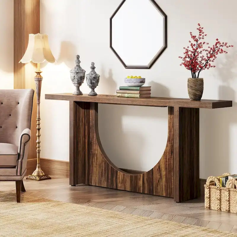 Console extra longue de style campagnard, table d'entrée vintage, table d'appoint en bois pour couloir