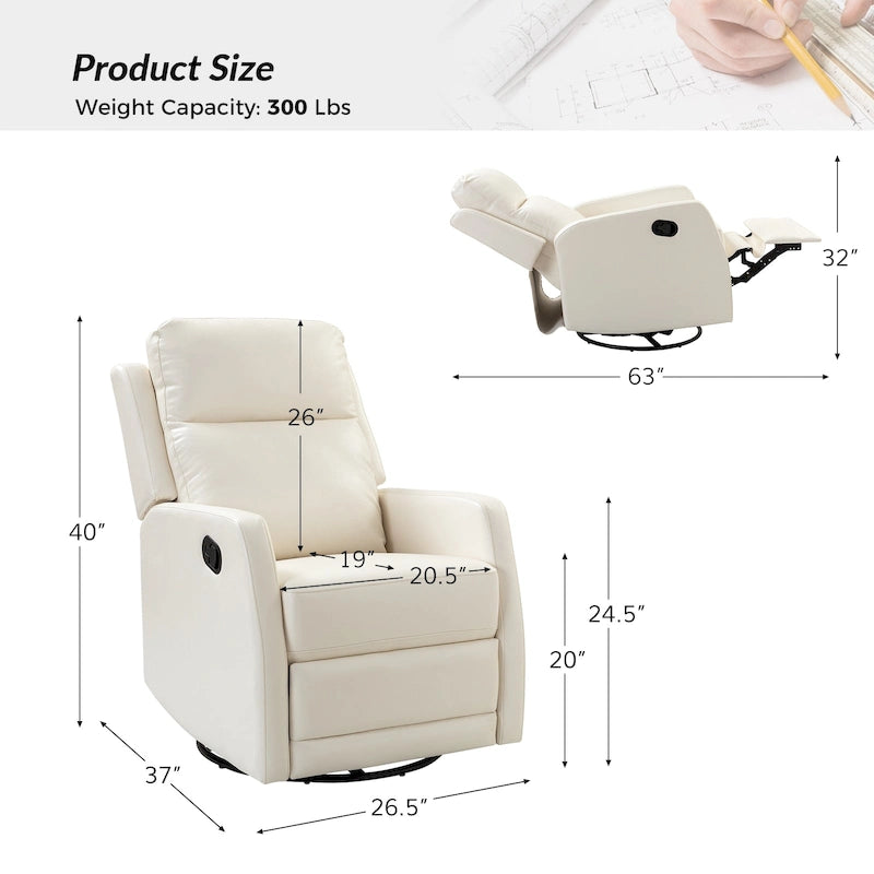 Fauteuil inclinable pivotant à bascule manuel Esteban Modern en similicuir avec dossier à oreilles