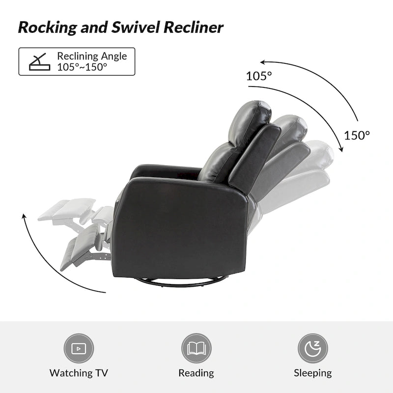 Fauteuil inclinable pivotant à bascule manuel Esteban Modern en similicuir avec dossier à oreilles