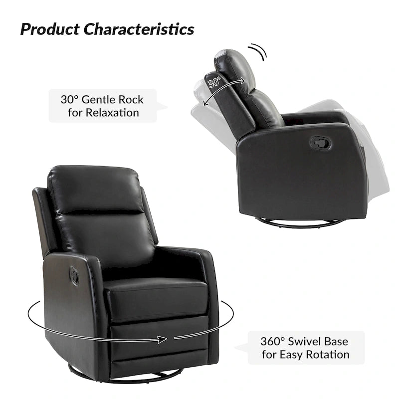 Fauteuil inclinable pivotant à bascule manuel Esteban Modern en similicuir avec dossier à oreilles