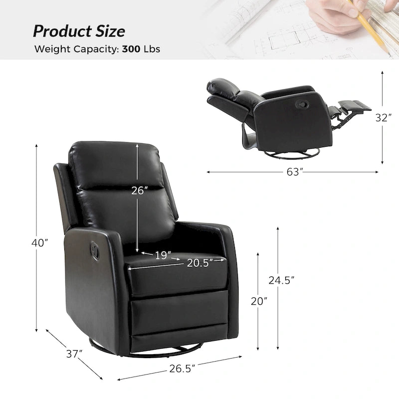 Fauteuil inclinable pivotant à bascule manuel Esteban Modern en similicuir avec dossier à oreilles