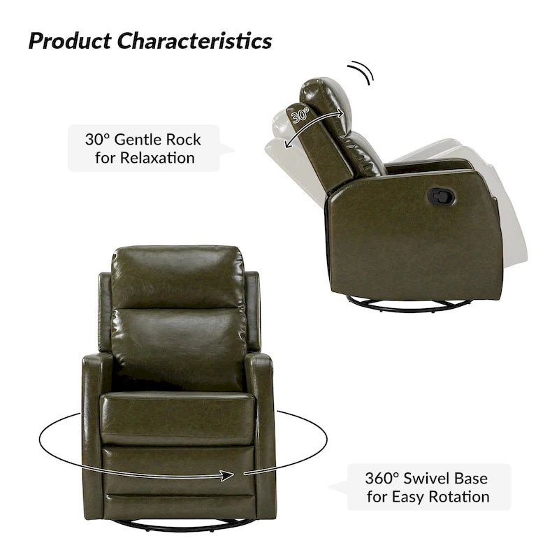 Fauteuil inclinable pivotant à bascule manuel Esteban Modern en similicuir avec dossier à oreilles