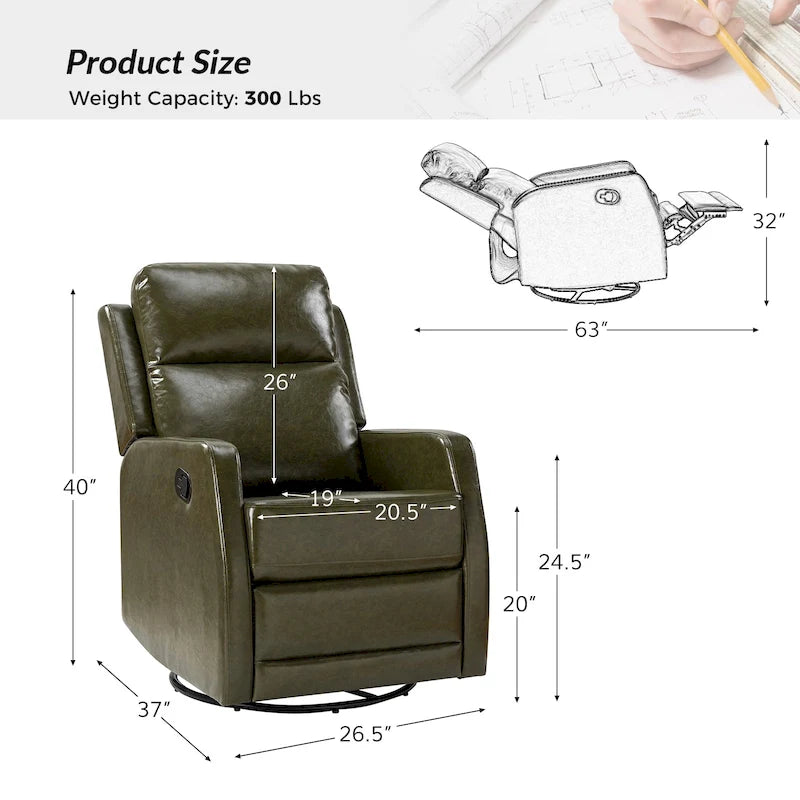 Fauteuil inclinable pivotant à bascule manuel Esteban Modern en similicuir avec dossier à oreilles