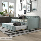 Lit de jour contemporain Menzelle 2 pièces, double, capitonné et rembourré, avec lit gigogne, par Furniture of America