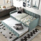 Lit de jour contemporain Menzelle 2 pièces, double, capitonné et rembourré, avec lit gigogne, par Furniture of America