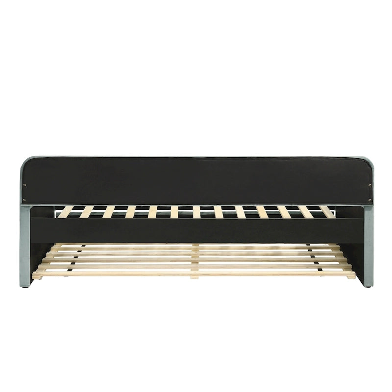Lit de jour contemporain Menzelle 2 pièces, double, capitonné et rembourré, avec lit gigogne, par Furniture of America