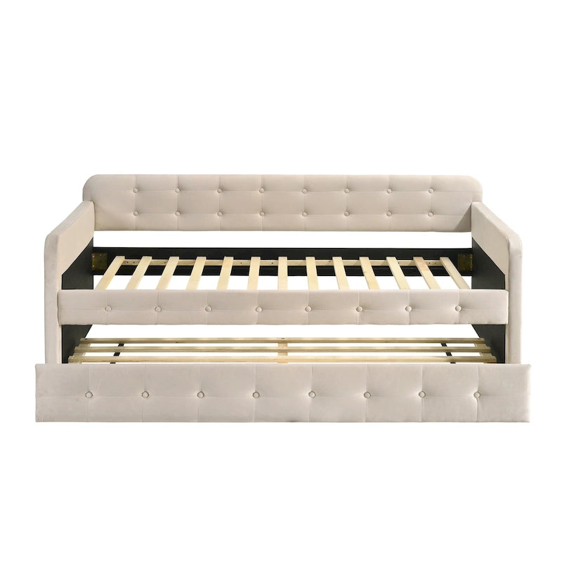 Lit de jour contemporain Menzelle 2 pièces, double, capitonné et rembourré, avec lit gigogne, par Furniture of America