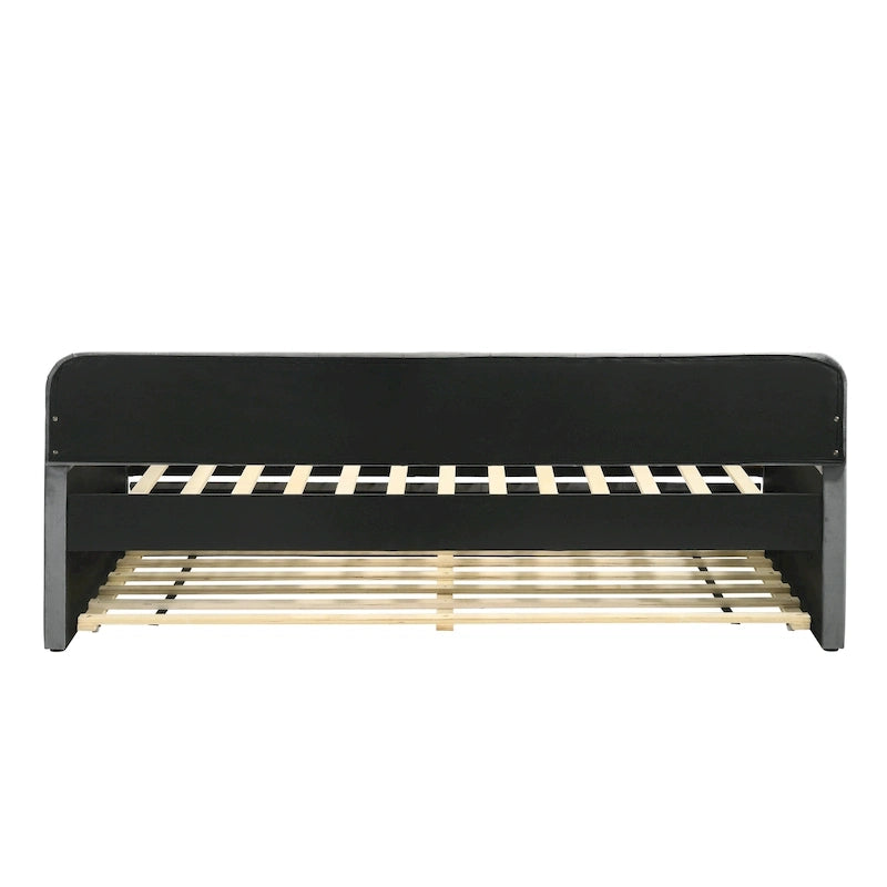 Lit de jour contemporain Menzelle 2 pièces, double, capitonné et rembourré, avec lit gigogne, par Furniture of America